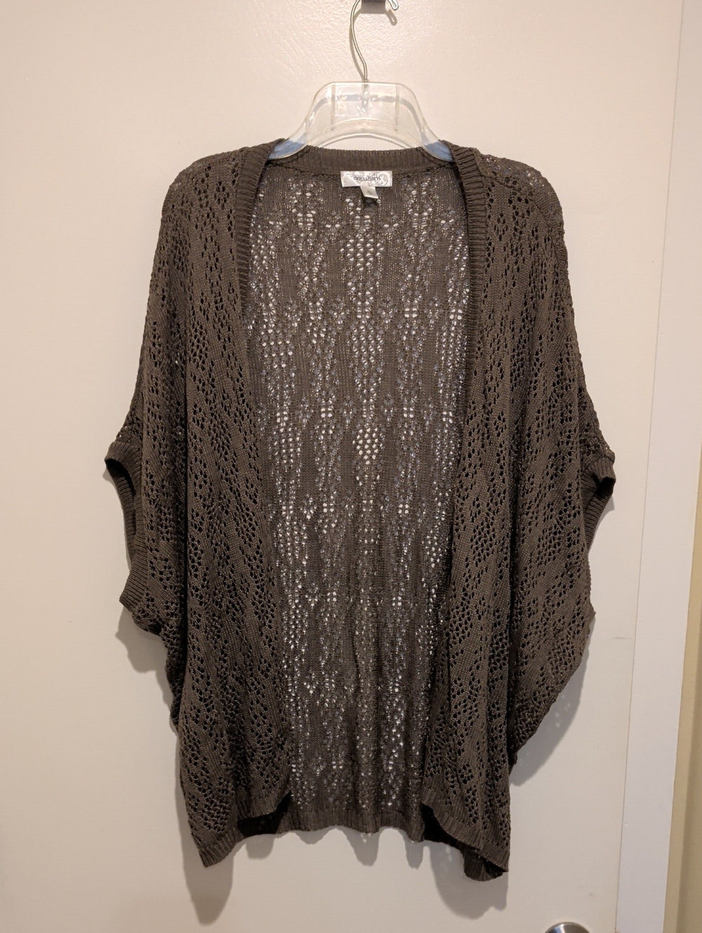 dressbarn Open-Knit Crochet Kimono Cardigan - Brown